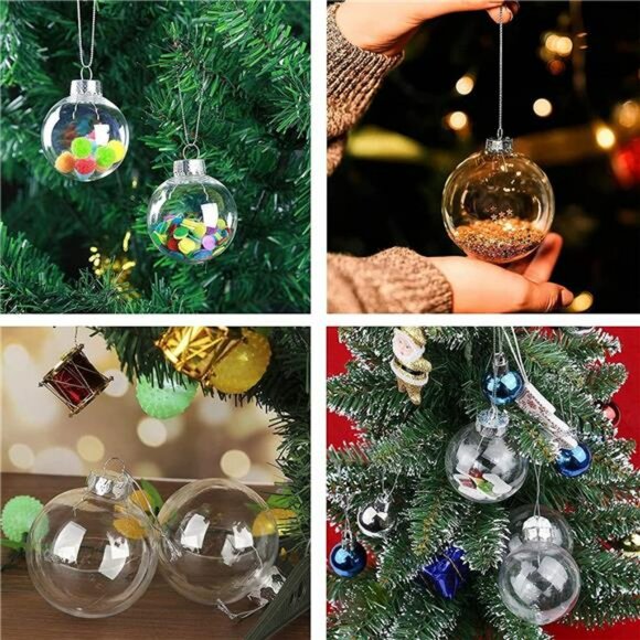 16 Pcs Clear Plastic Fillable Christmas Ornaments DIY Craft Balls Tree Decoratio - Picture 7 of 8